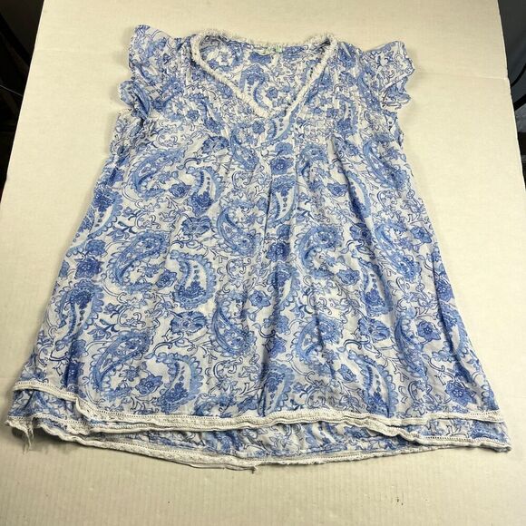 True Destination Paisley Mini Dress Cottagecore Lace Flutter Sleeve V-Neck M - Picture 1 of 11